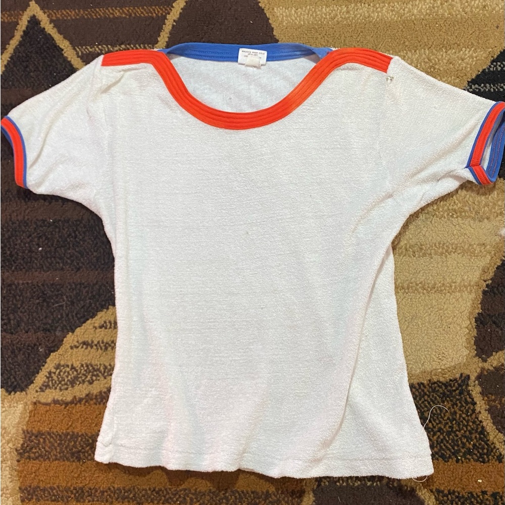 Rare vintage 80s, first team, red blue white, tight athletic Terry cloth shirt